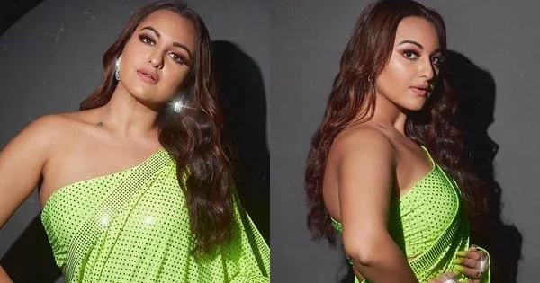 Sonakshi Sinha in green shimmery saree with off shoulder blouse looks too hot to handle – see now.