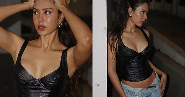 Sonam Bajwa in unbuttoned jeans and black leather top sets temperature soairng – see now.