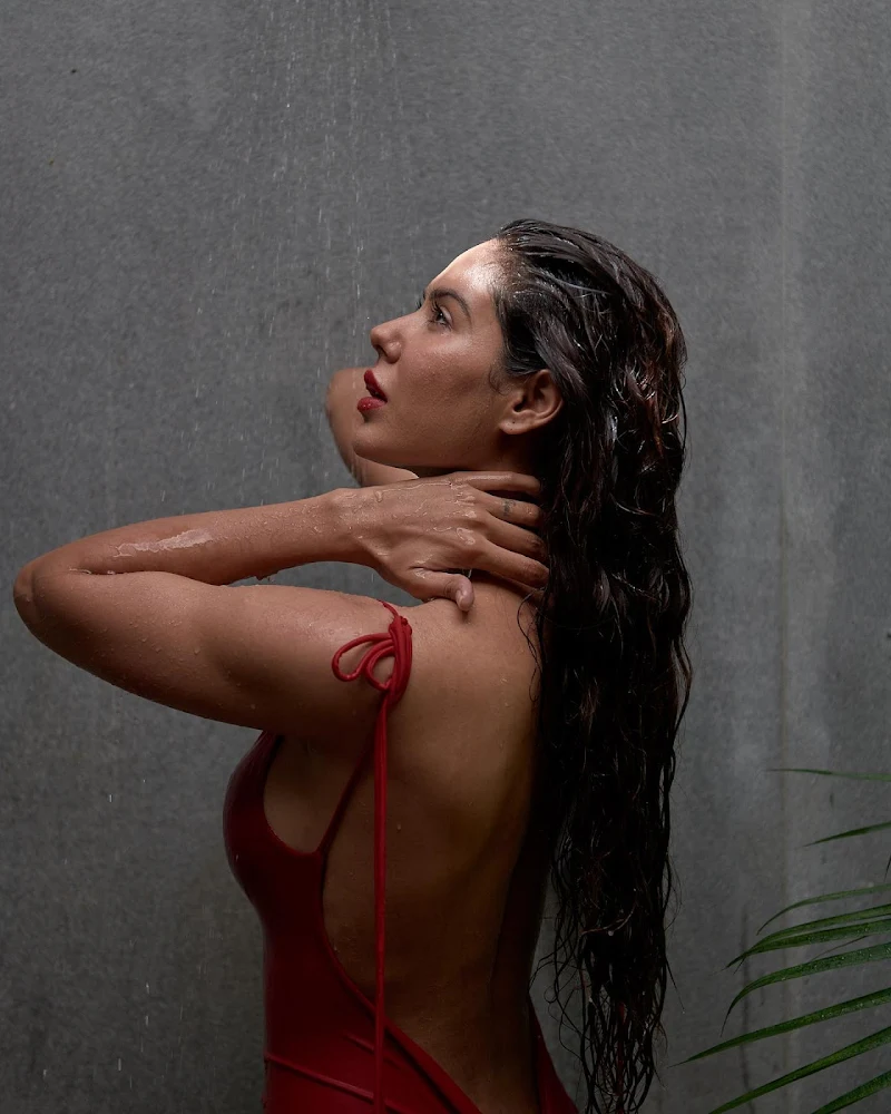 sonam bajwa wet red dress sexy back