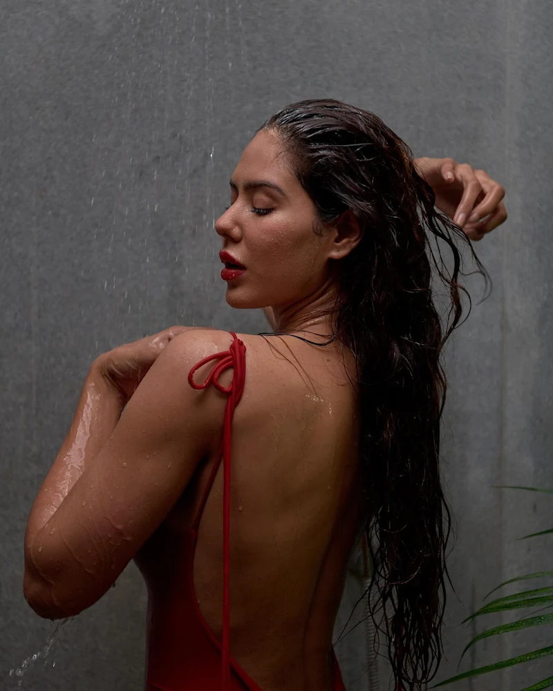 sonam bajwa wet red dress sexy back