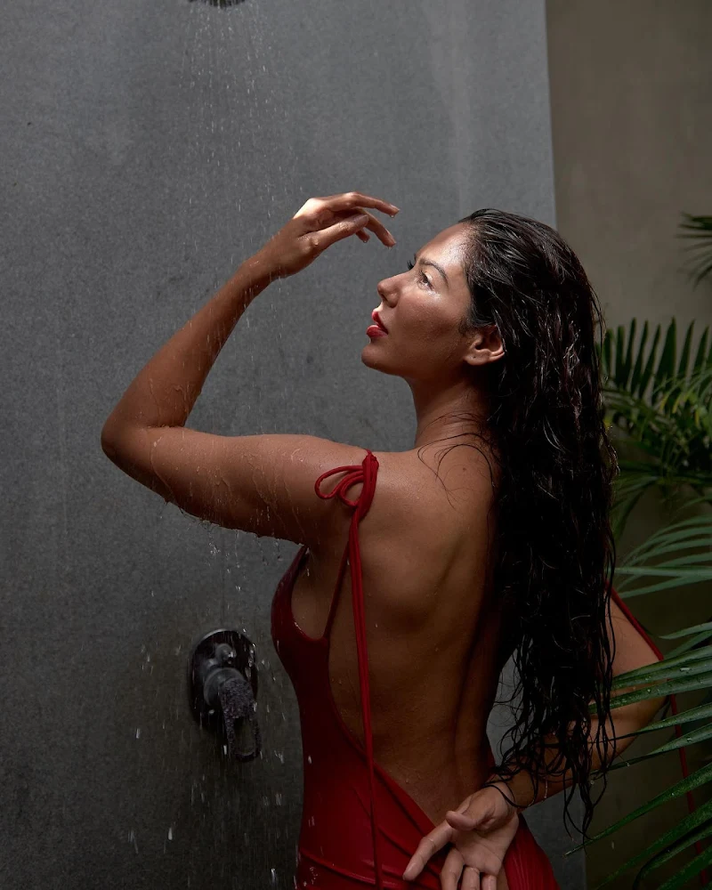 sonam bajwa wet red dress sexy back