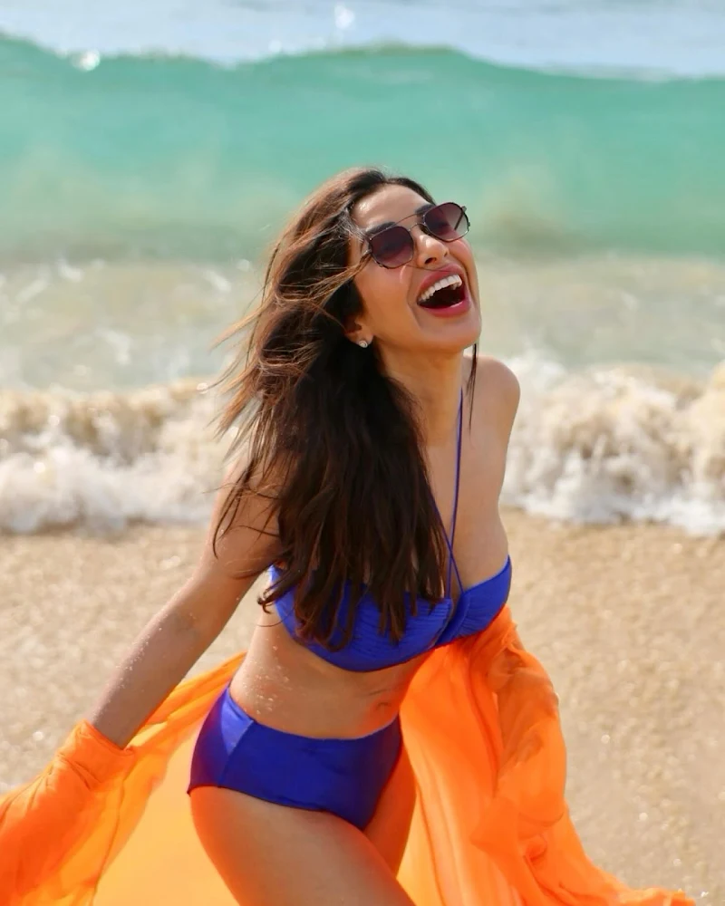 sophie choudry blue bikini sexy body