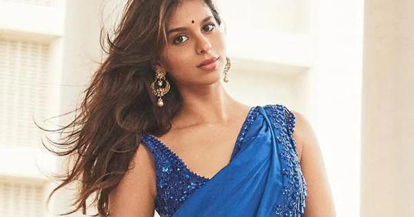 Suhana Khan blue saree stunning hot actress shah rukh khan daughter