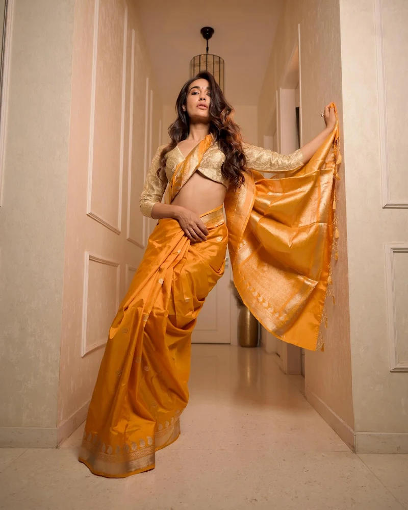 surbhi jyoti golden saree hot tv actress