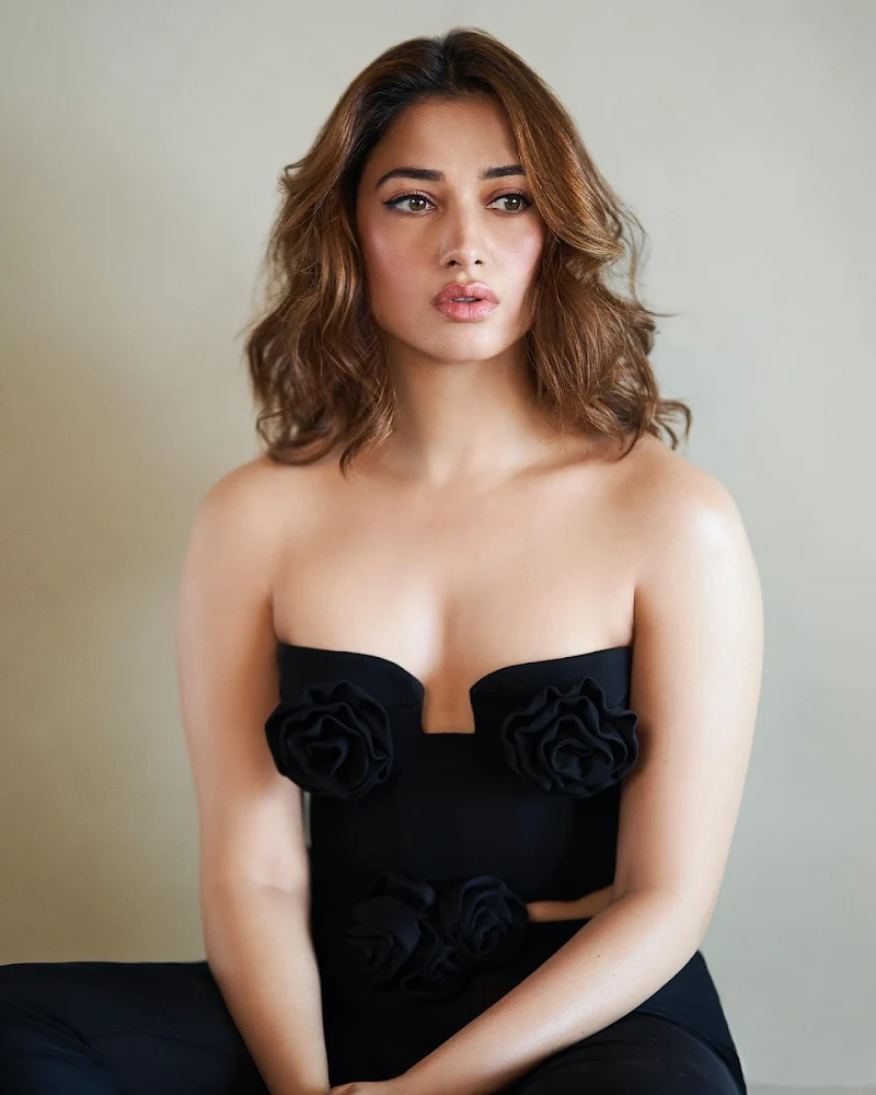 Tamannaah cleavage black top pants hot actress