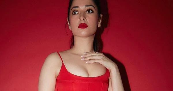 Tamannaah cleavage red outfit hot actress