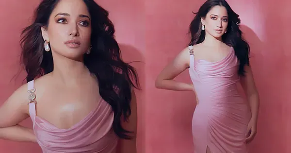 tamannaah pink bodycon dress curvy figure