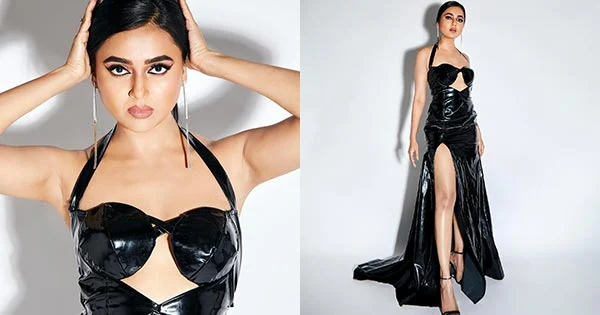 Naagin 6 actress, Tejasswi Prakash, flaunts her sexy legs in thigh high slit black latex dress – see now.