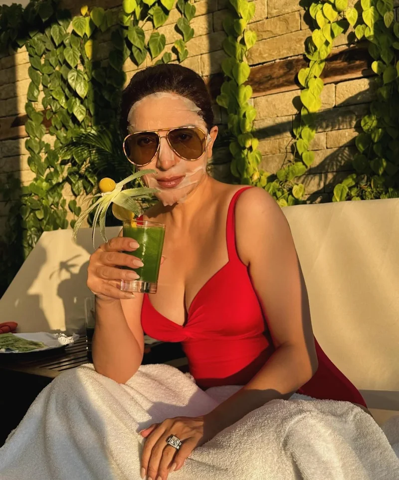 tisca chopra red swimsuit cleavage hot actress