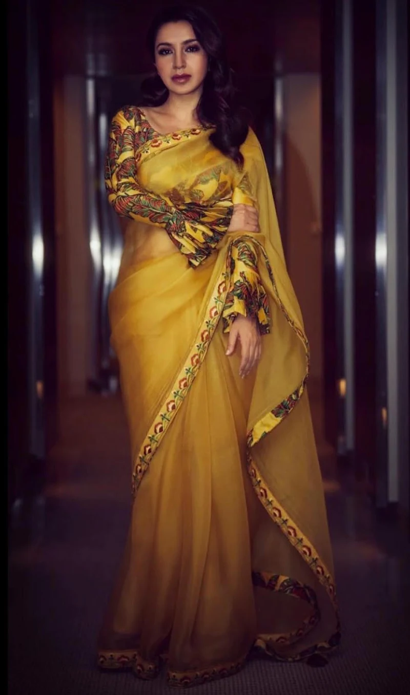 tisca chopra yellow saree