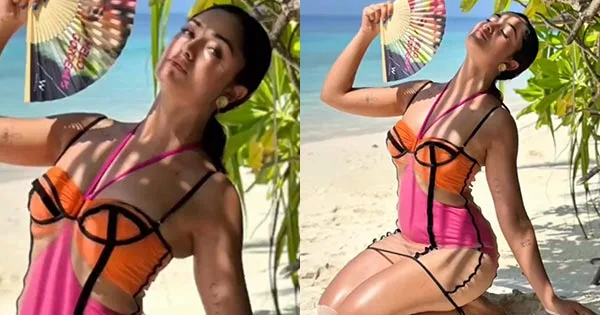 Aashram actress, Tridha Choudhury, flaunts her sexy body in this beachwear – see now.