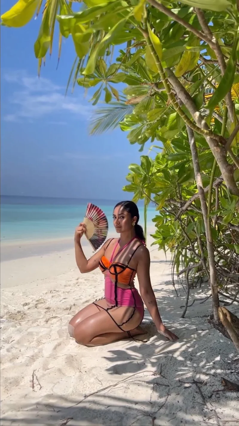 Tridha Choudhury swimsuit curvy legs beach pics maldives