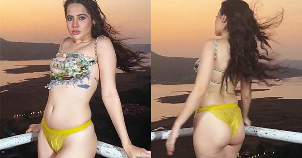 Urfi Javed in lacy underwear with top made out of beads and stones – continues to show her bold style.