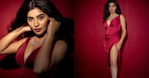 Yukti Kapoor in thigh high slit red gown is too hot to handle – see photos.