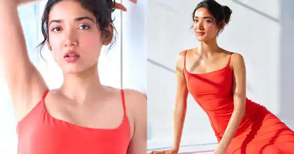 Medha Shankr stunned in this orange bodycon dress hugging her slim toned figure.