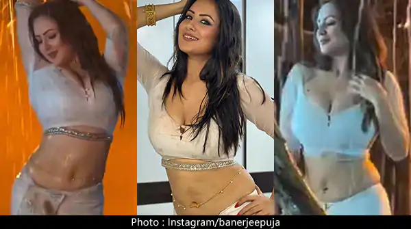 puja banerjee salma aho vikramaarka wet cleavage navel white outfit