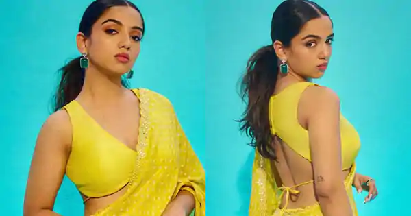 ahsaas channa yellow saree backless blouse kota factory actress