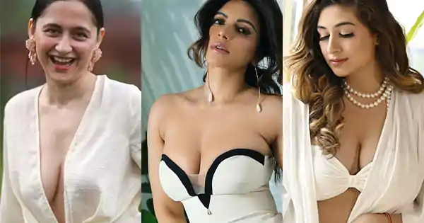 busty indian tv actress cleavage white outfits