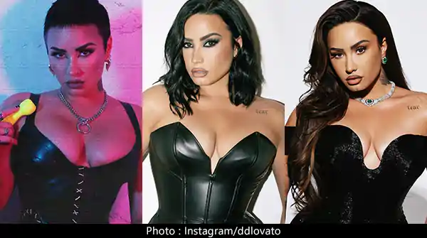 7 Demi Lovato hot looks in black latex outfits, bikini and dresses.