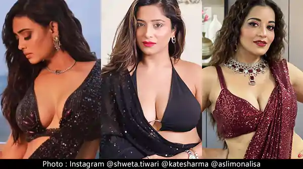 indian tv actresses in sequin saree cleavage deep neckline blouse busty