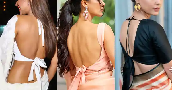 indian tv actress tie back backless blouse saree