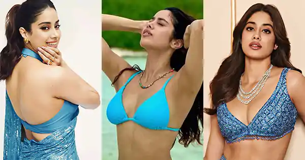 janhvi kapoor blue saree dress bikini cleavage