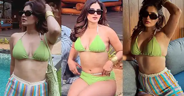 Karishma Sharma in green bikini flaunted her sexy figure.