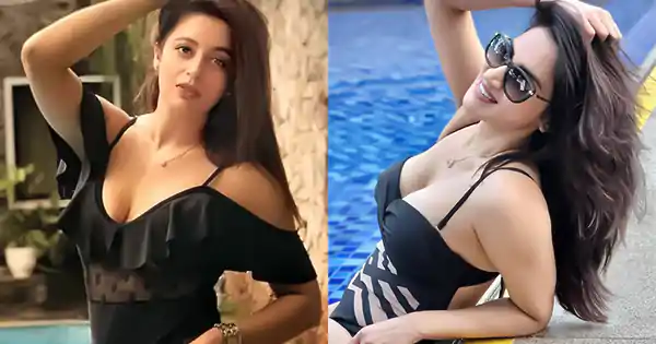 marathi actress black swimsuit cleavage sexy body