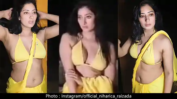 Niharica Raizada in yellow saree with tiny blouse is too hot to handle – see pics and video.