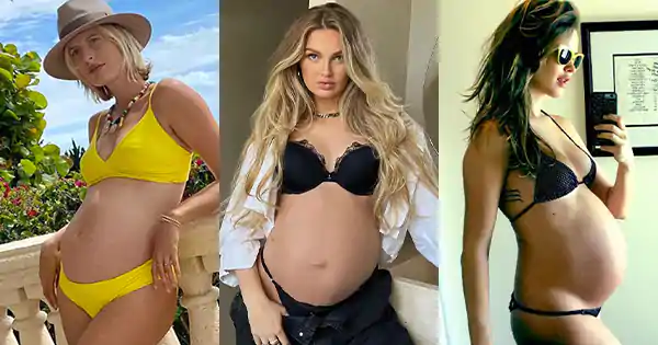 10 Pregnant Victoria’s Secret Angels flaunting their baby bump in bikini, dresses or going topless.