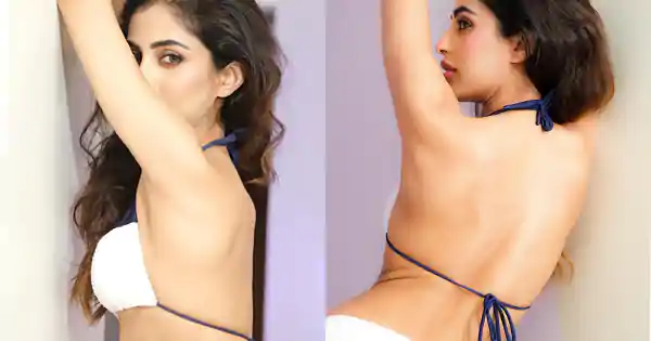 Priya Banerjee in string bikini top flaunted her sexy back.