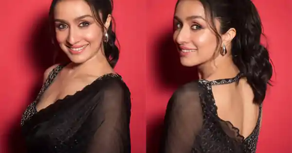 Shraddha Kapoor in black saree with cutout back blouse looked stunning.