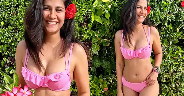 shreya dhanwanathary pink bikini cleavage sexy body