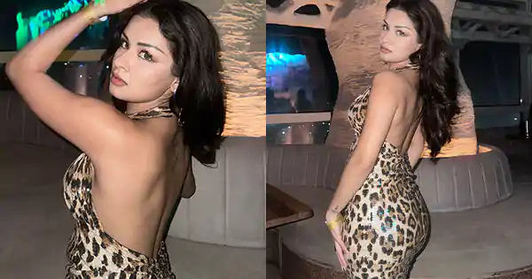 avneet kaur leopard printed backless dress booty sexy body