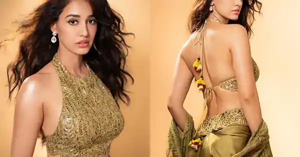 Disha Patani in olive green lehanga with backless bralette turned the heat up.