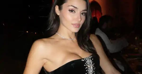 Hande Ercel in off shoulder black dress raised the temperature.