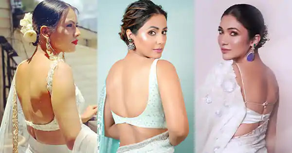 9 hot Indian TV actresses in white saree with backless blouse.