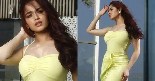 Jannat Zubair Rahmani in yellow bodycon dress flaunted her toned figure in style.