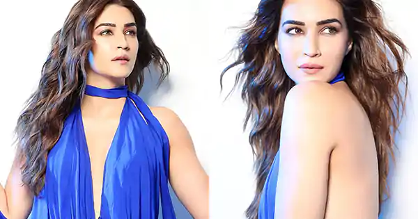 kriti sanon backless blue deep neckline dress