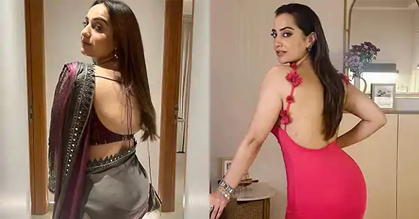 kusha kapila sexy back backless dress saree curvy indian actress