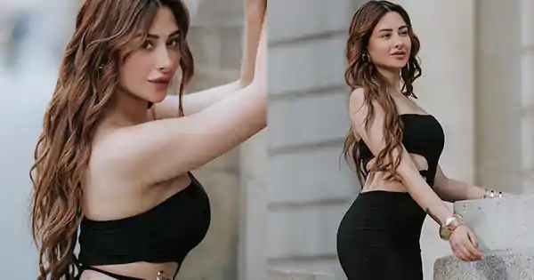 Mahira Sharma in black cutout dress showed off her toned curves.