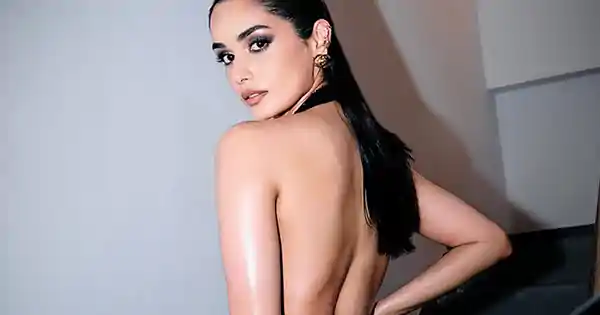 Manushi Chhillar flaunted her sexy back in shimmery black backless dress.