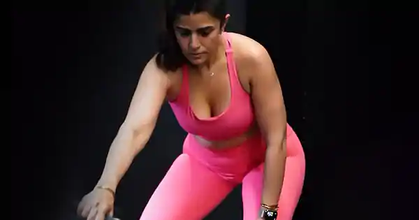 nimrat kaur workout hot gifs actress gym clothes cleavage sexy body