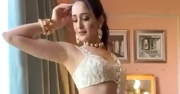 Pragya Jaiswal in white saree with skimpy blouse looked gorgeous.