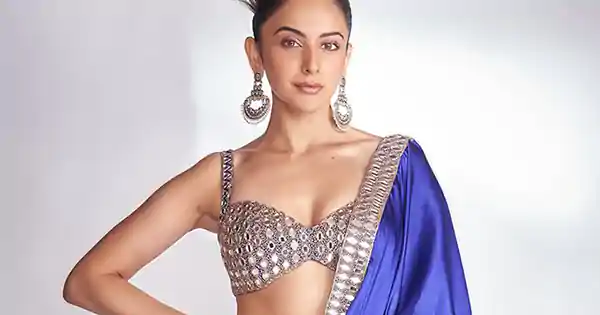 Rakul Preet in blue saree with tiny blouse raised the heat this Diwali.