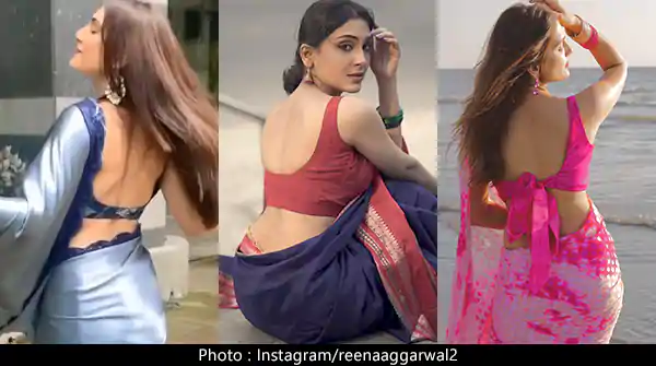 Reena Aggarwal in saree with deep back or backless blouse turns the heat up.