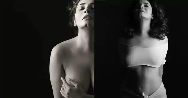 Shonali Nagrani goes topless in monochromatic photoshoot.