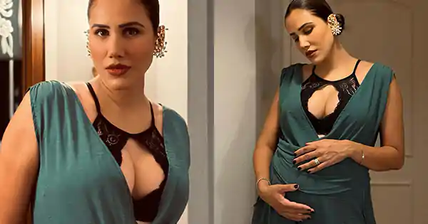 Sonnalli Seygall put on a busty display in green attire while flaunting her baby bump.