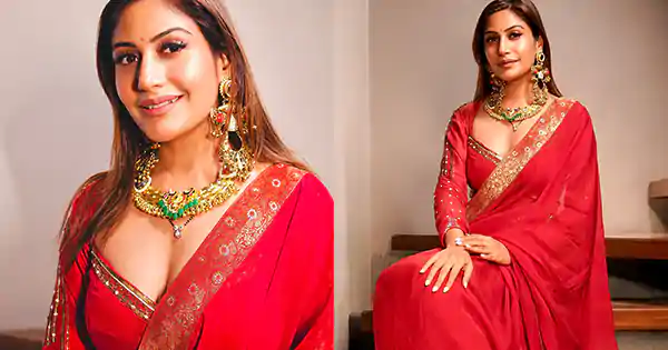 surbhi chandna red saree cleavage karwa chauth