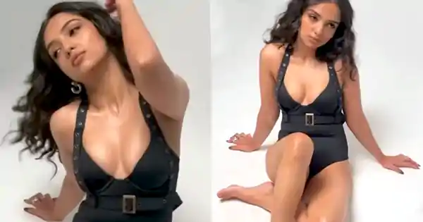 Ahsaas Channa in black swimsuit put on a busty display – showed her sultry look.